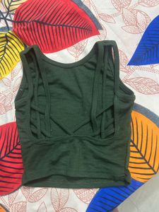 Green Ribbed Crop Top