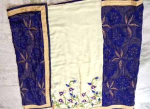 Elegant Blue and Cream Saree