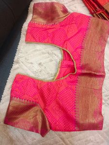 Vibrant Orange &amp; Pink Silk Saree