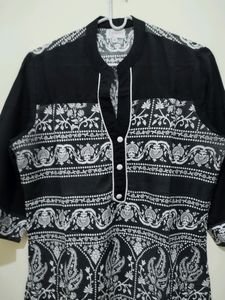 Ruhaans Black White Floral Print Kurta