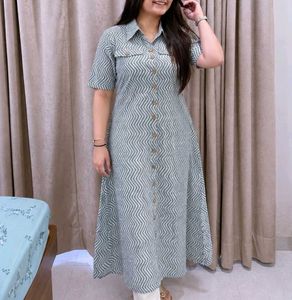 Cotton Zig Zag Printed A-Line Kurta