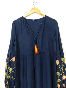 Rena Navy Blue Embroidery Printed Dress (Women)