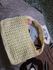 Crochet Handbag with Pink Bow