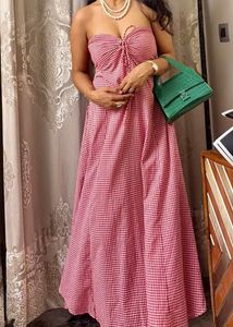 Chic Red Gingham Maxi Dress