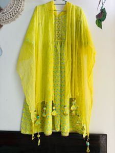 Sarso ka phool themed Anarkali suit set with pant