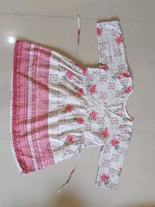 White Floral Print Wrap Kurta