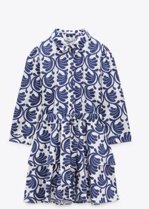 zara  Blue &amp; White Print Mini Dress