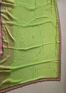Stunning Double Shaded Green Saree with Mirror Wor