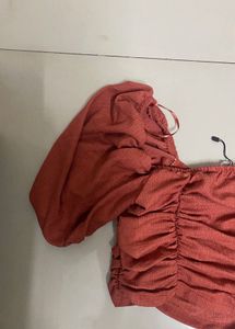Stylish Ruched Puff Sleeve Crop Top