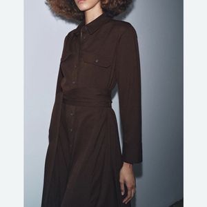 Zara limited edition Chic Brown Belted Shirt Dress