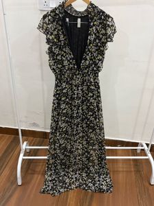 Yellow Ditsy Floral Layered Cut Maxi Dress