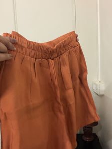 Coord Set Orange Satin Shirt and Shorts