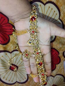 Red Stone &amp; Gold Tone Waist Chain