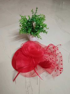 Combo Set Red Fascinator Hat &amp; LV Style Scarf