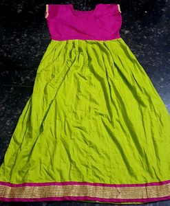 Vibrant Pink & Lime Green Indian Anarkali Dress