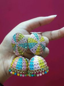 Colorful Jhumka Earrings with Ring