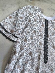 Elegant Printed Kurta with Lace Trim only kurti