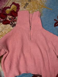 💕oversized Pink Knit High Neck Pullover💕