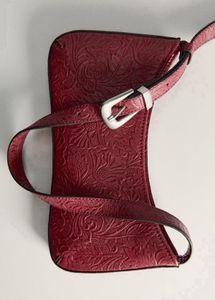 Mango Floral Textured Red Shoulder Bag