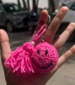 Crochet Smiley Face Keychain Charm