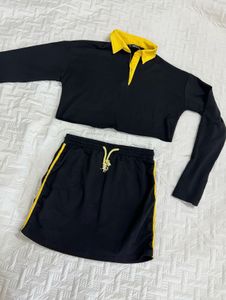 Black & Yellow Cropped Top & Skirt Set
