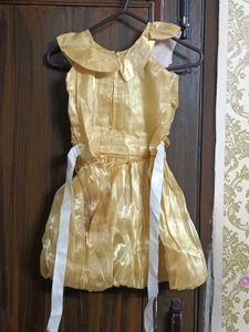 Gold Girls Dress with Floral Detail