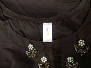Elegant Brown Kurta with Floral Embroidery