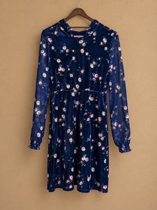 Velvet high neck Floral Dress