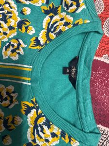 woollen Teal Kurta with Floral Print