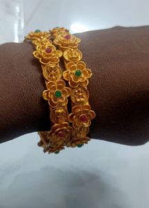 Exquisite Gold Tone Flower Bangles