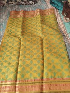 Yellow Saree with Green Diamond Print