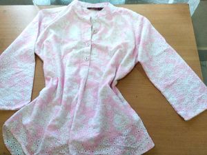Pink & White chikankari short Kurti