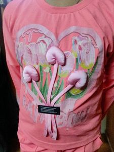 Cute Pink top and Pyjama Set with Heart Graphic