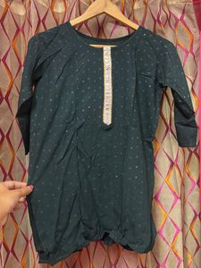 Elegant Teal Kurta with Gold Dots