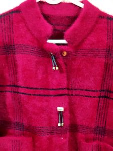 imported luxury berry plaid women's cardigan/jacke