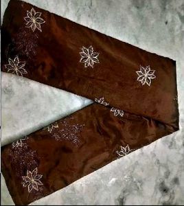 Brown pure crape silk saree