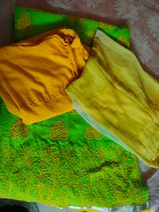 Green &amp; Yellow Embroidered Salwar Kameez