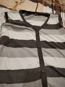 Striped Sleeveless Button-Up Top