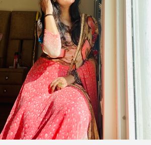 Pink Printed Anarkali Suit Set