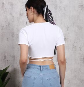 White Cropped Tie-Up Top
