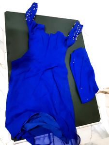 Elegant Royal Blue Gown with Pearl Embellishments