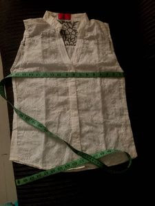 Elegant White Embroidered Sleeveless  topKurta Top