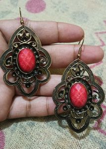 Vintage Filigree Red Stone Earrings