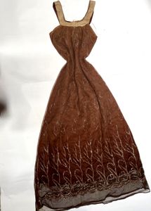 Sheer Brown Embellished Dress