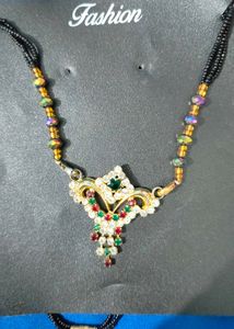 Traditional Black Beads Silver Tone Mangalsutra