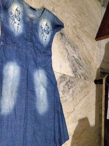 Cute Denim Dress with Butterfly Print