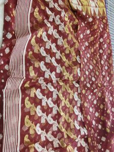 Maroon Woven Silk Saree with blouse