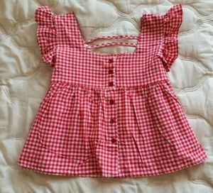 Red Gingham Square Neck Top