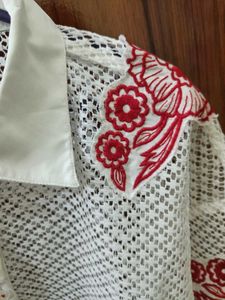 Chic White Crochet Floral Shirt