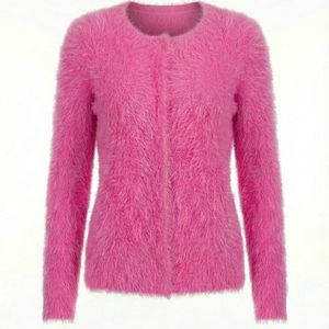 Fluffy Pink Knit Cardigan